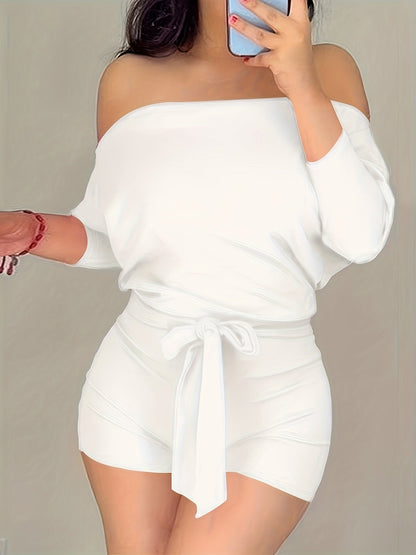 Women's Off-Shoulder Jumpsuit with Tie Belt – Elegant One-Piece for Summer and Leisure