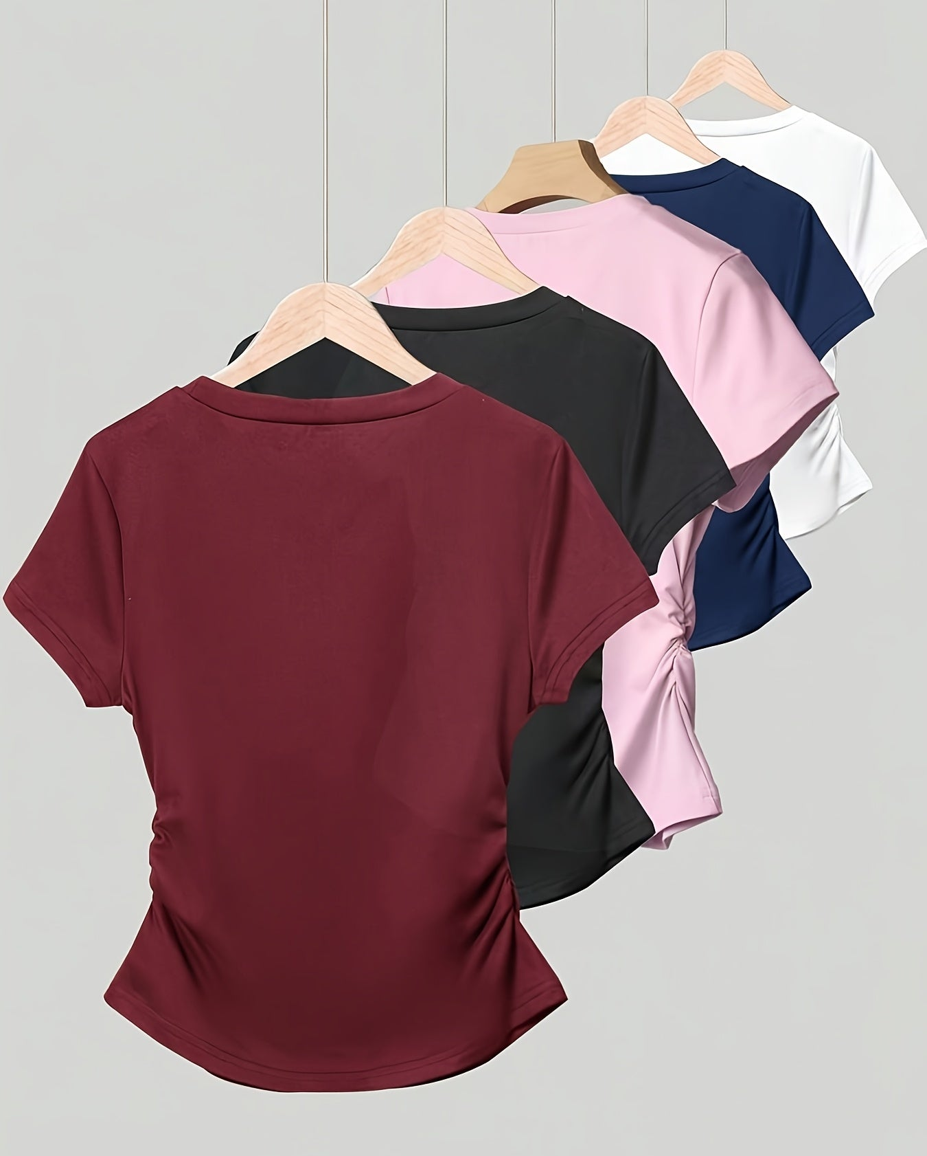 Women's Basic T-Shirt with Crew Neck and Ruching – Everyday & Casual