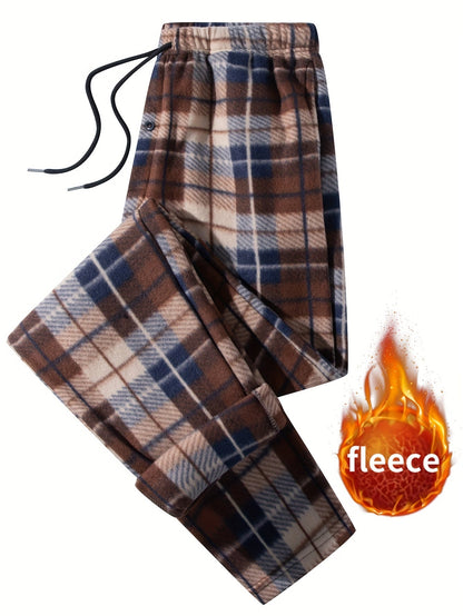 Men's plaid jogger pants, fleece look, elastic waistband