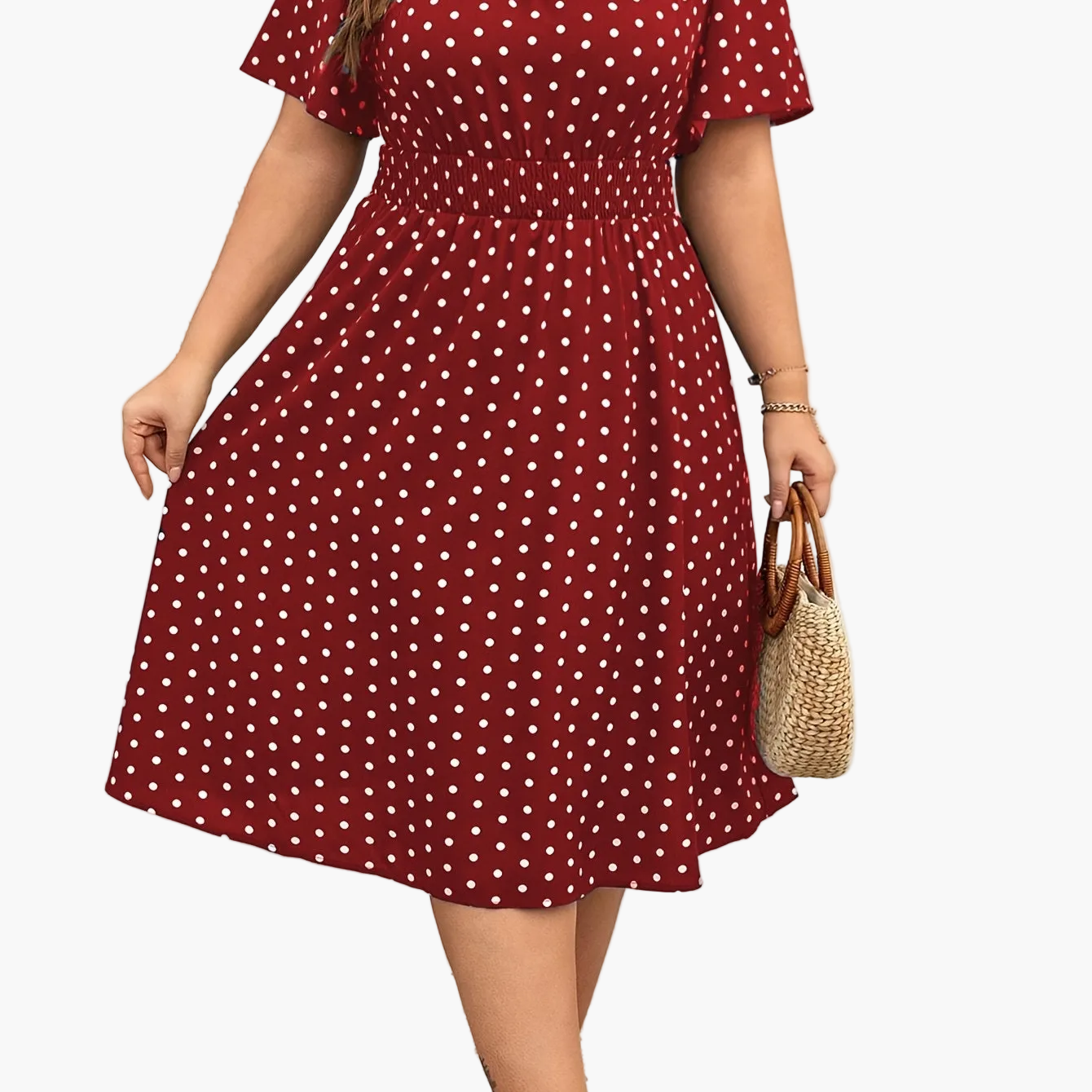 Women's Polka Dot Midi Dress – Elegant Summer Look for Everyday & Leisure