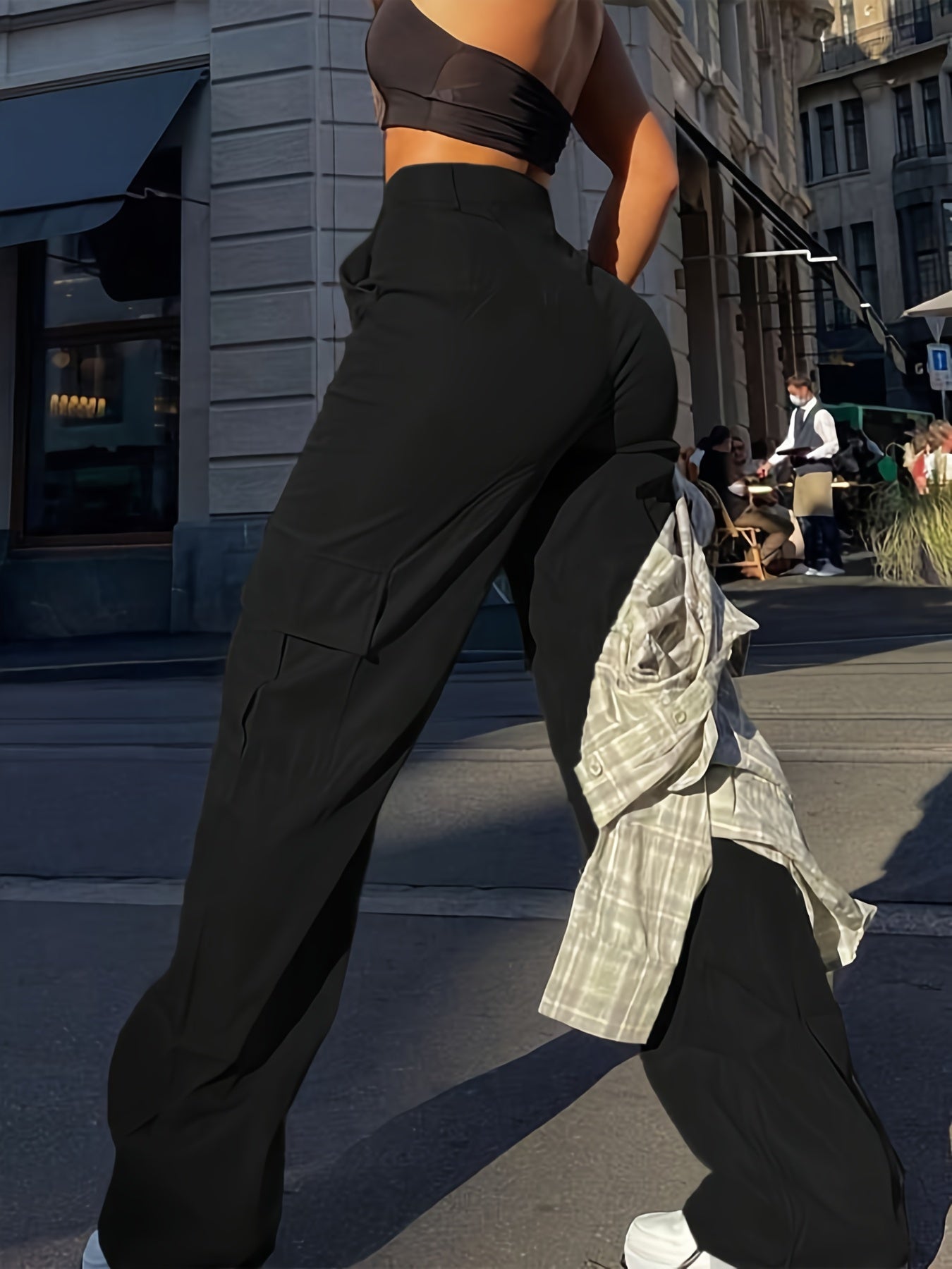 Damen Y2K Streetwear Cargo Hose mit weitem Bein – Modische High-Waist Hose für Freizeit und Alltag