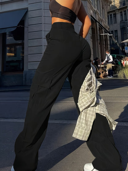 Damen Y2K Streetwear Cargo Hose mit weitem Bein – Modische High-Waist Hose für Freizeit und Alltag