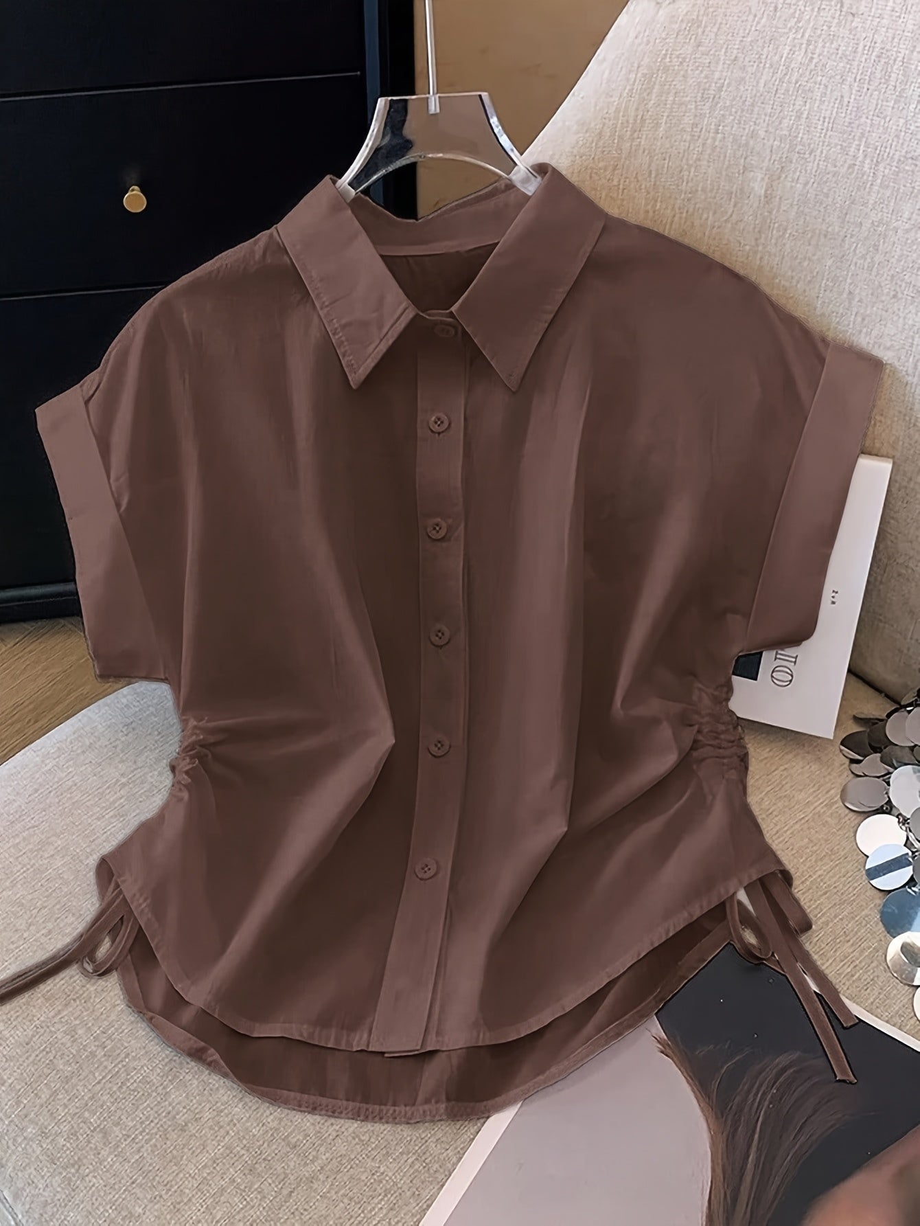 Women's short-sleeve blouse with drawstring and modern cut – Business & Casual