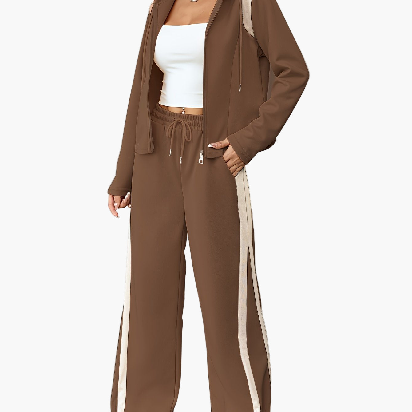 Women's Casual Tracksuit Set with Hoodie – Two-Piece, Casual, Ideal for Everyday and Sports
