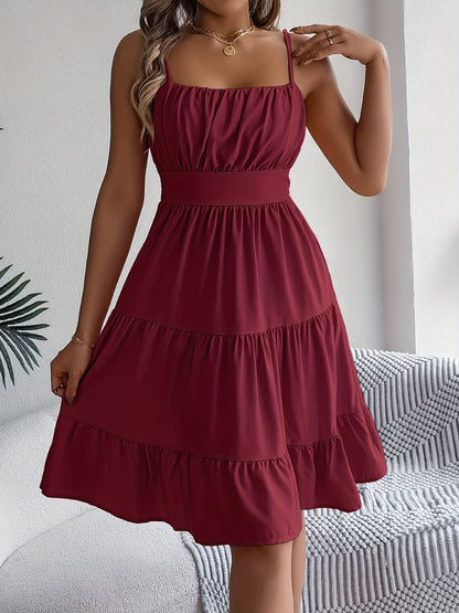 Women's summer dress with spaghetti straps and ruffles – Perfect for vacation and leisure