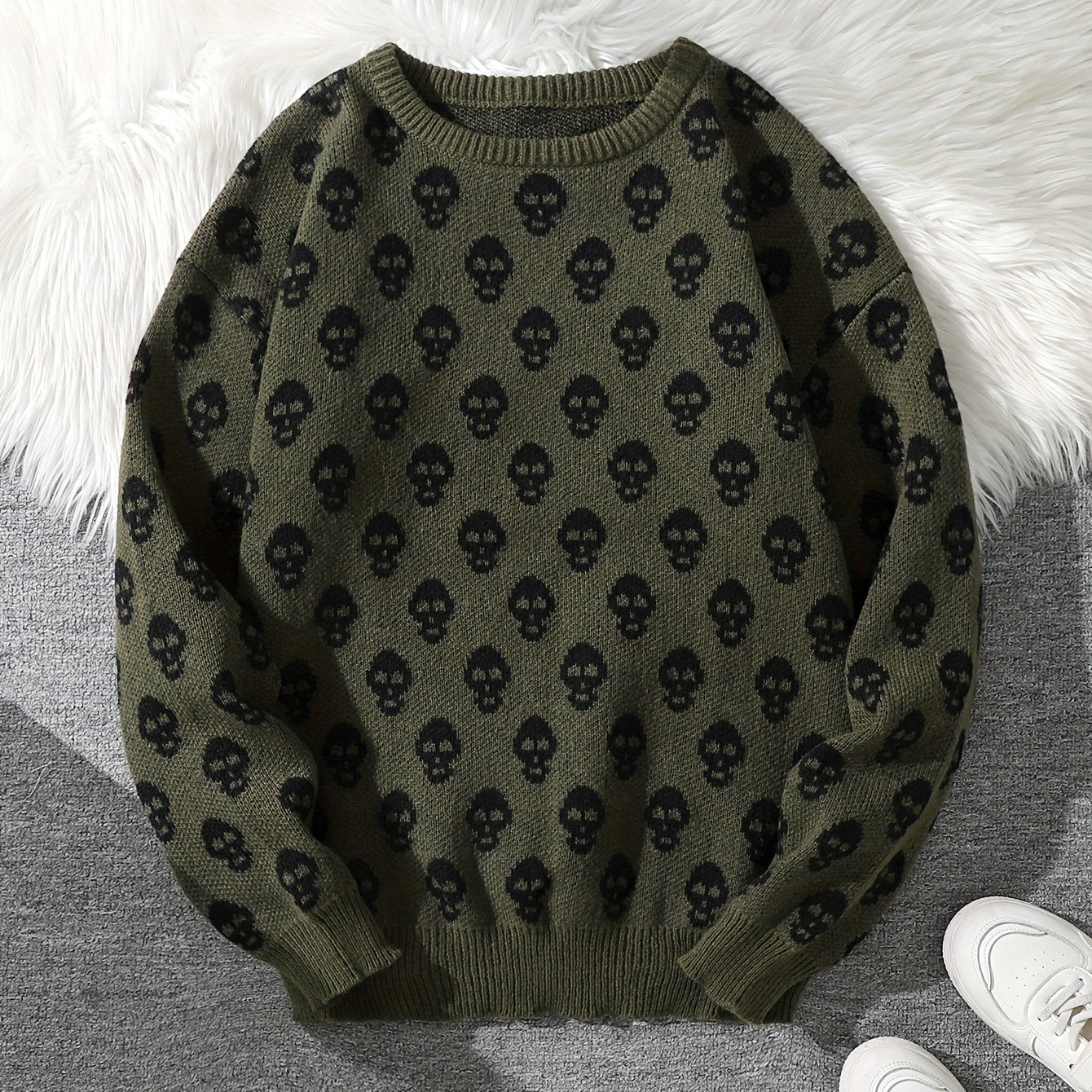 Unisex skull crew-neck long-sleeve knit sweater