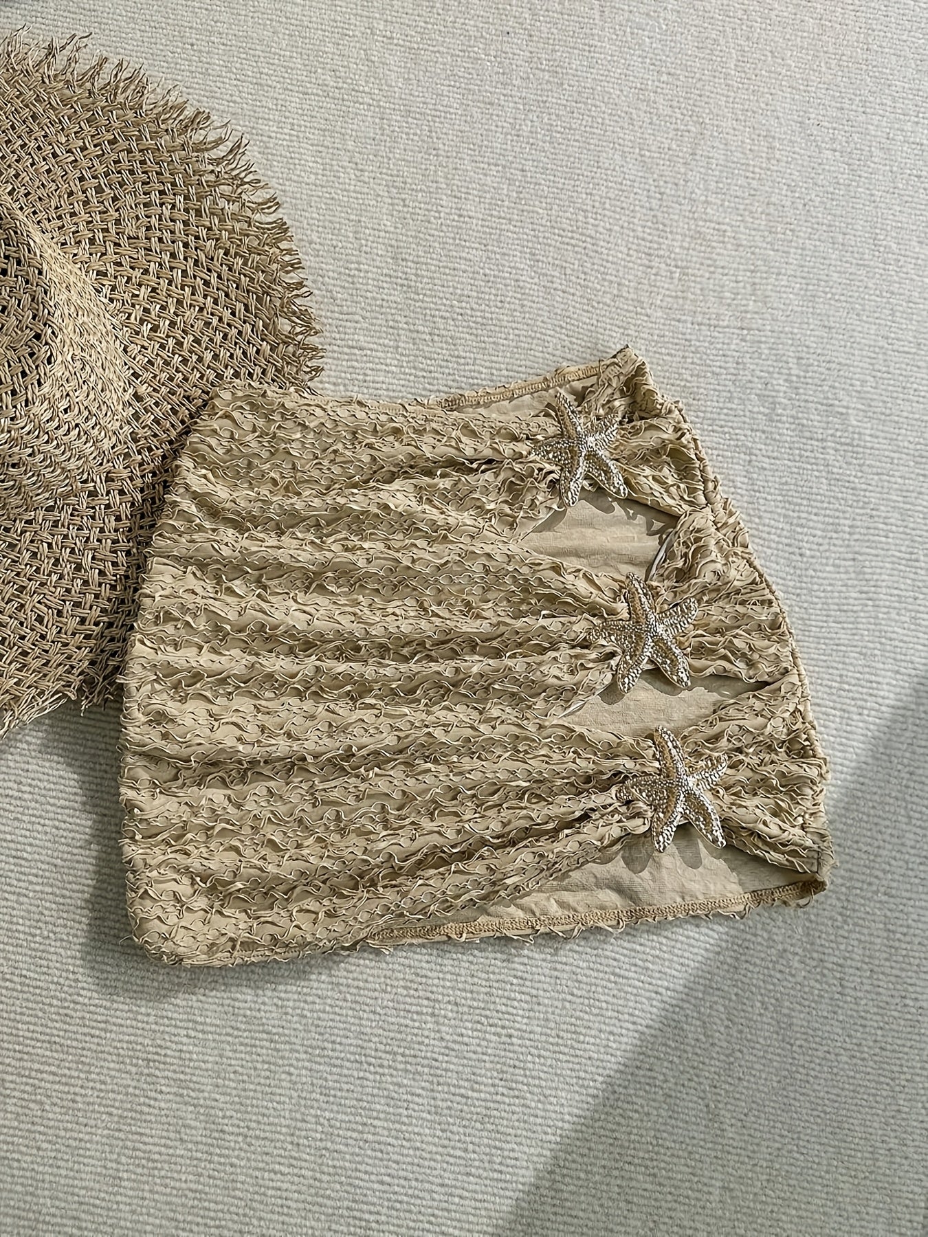 Women's Mini Beach Skirt with Starfish Decoration and Cut-Outs – Summer Beachwear Boho Style