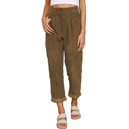 Jane – High-waisted casual corduroy pants with straight leg