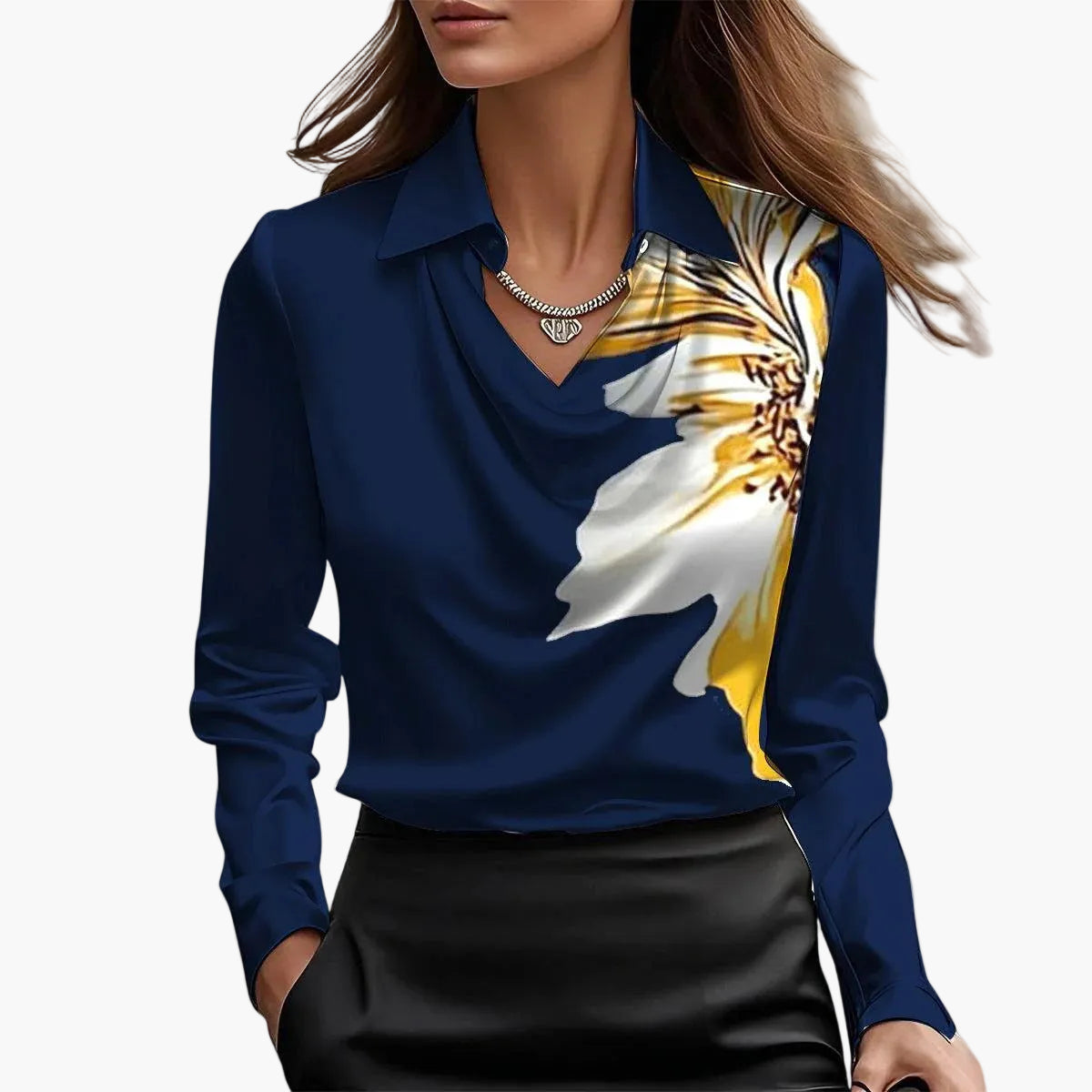 Women's blouse with waterfall collar – Elegant business and evening wear, modern design