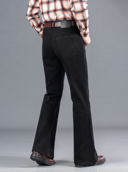 Men's black bootcut jeans with a flared leg, regular fit