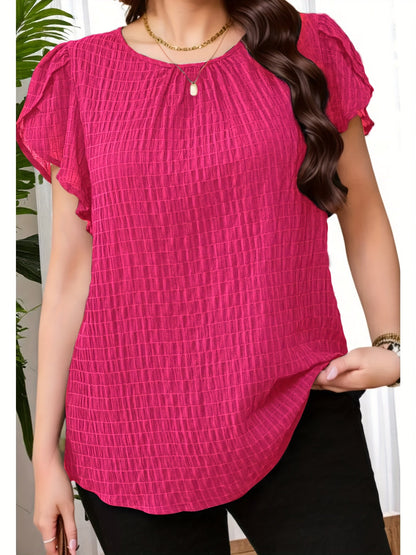 Women's Blouse Elegant Loose Summer Casual Top with Short Sleeves and Round Neckline