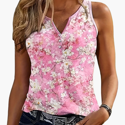 Women's Boho Top with Tribal Pattern and Button Placket – Fashionable Summer Tank Top for Casual Wear