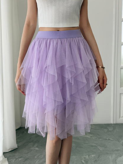 Damen Tüllrock mit Stufen-Design, Eleganter Lagenlook, Modisch für Freizeit und besondere Anlässe