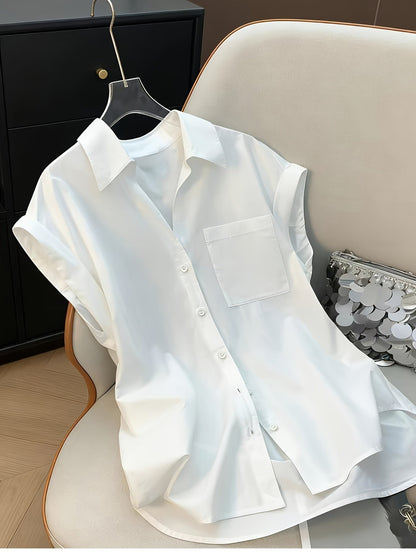Women's blouse shirt with modern cut and chest pocket – Casual button-up shirt for office and everyday wear