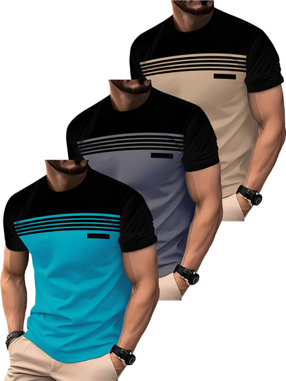 Men's T-shirt with striped pattern in biker style – short sleeve, casual, for motorcyclists