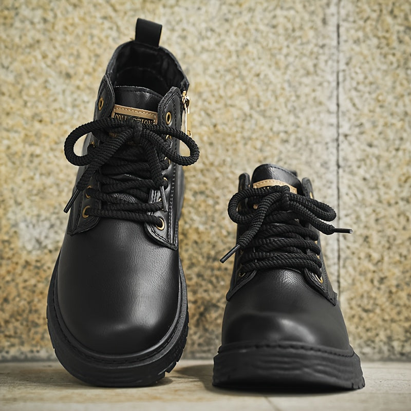 Men's lace-up ankle boots with a zipper and lug sole