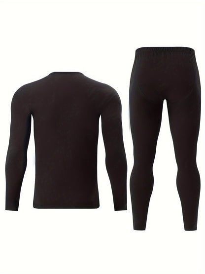Men's thermal underwear set, long-sleeve shirt & leggings, warm two-piece outfit