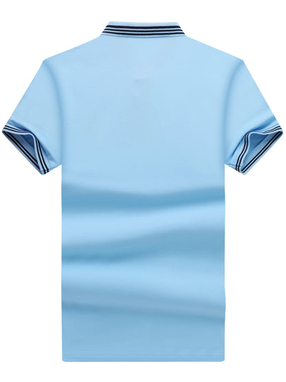Men's Polo Shirt with Striped Collar and Embroidery – Sporty-Elegant Casual Style