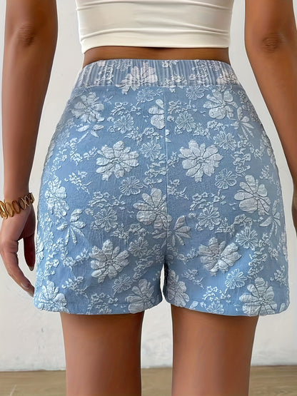 Women's Elegant Embroidered High Waist Shorts for Summer Leisure