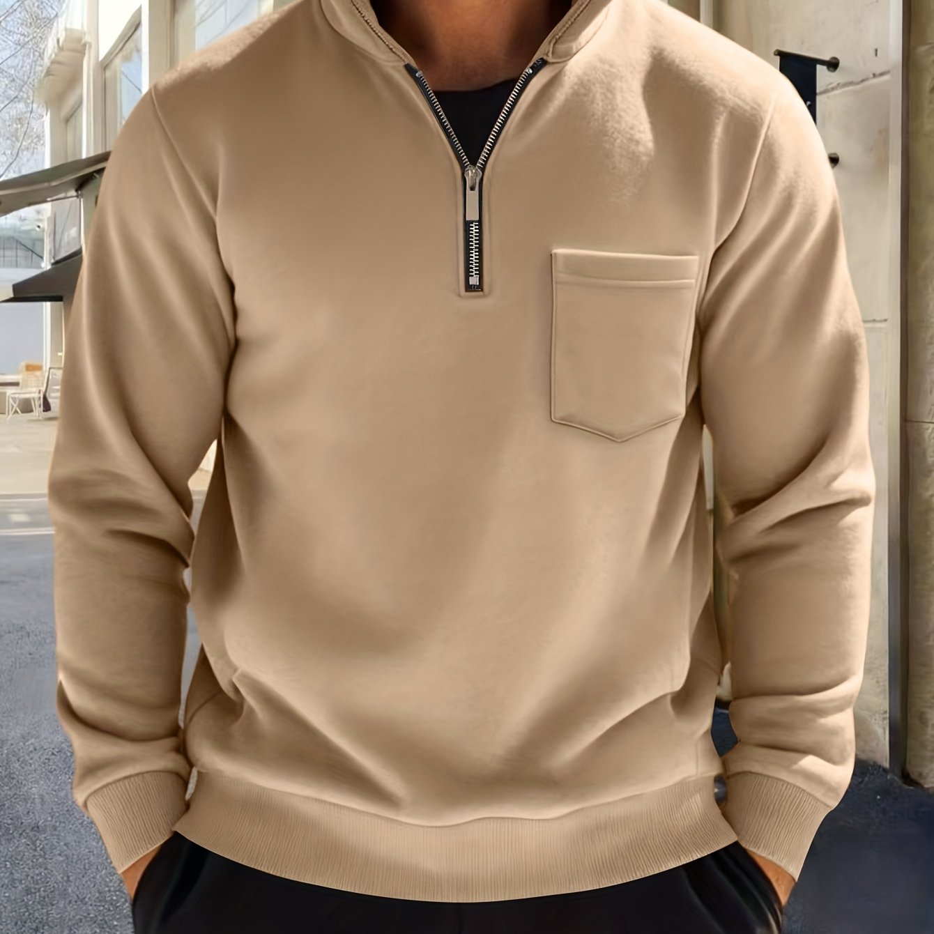 Herren Halb-Reißverschluss Pullover mit Brusttasche