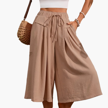 Women's Elegant Wide Summer Culotte Pants with Tie Belt – Fashionable Capri Pants for Leisure and Vacation