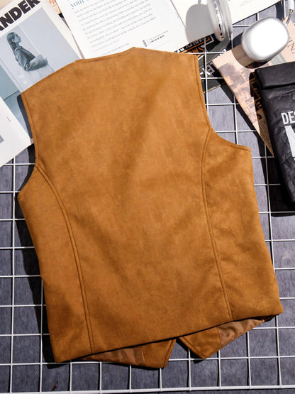Men's vest with V-neck, button placket, and chain detail
