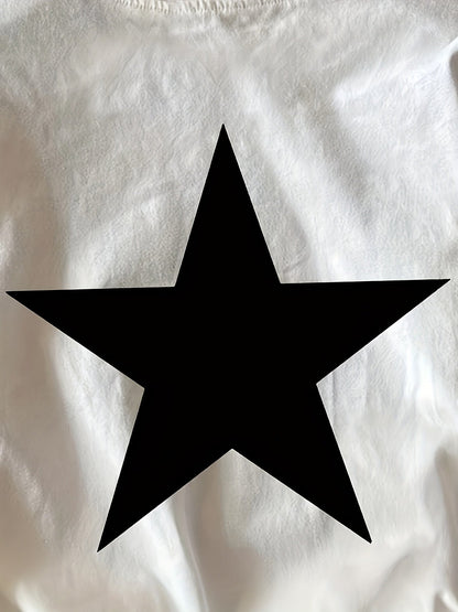 Women's T-Shirt with Large Star Print – Sporty Street Style for Spring and Summer