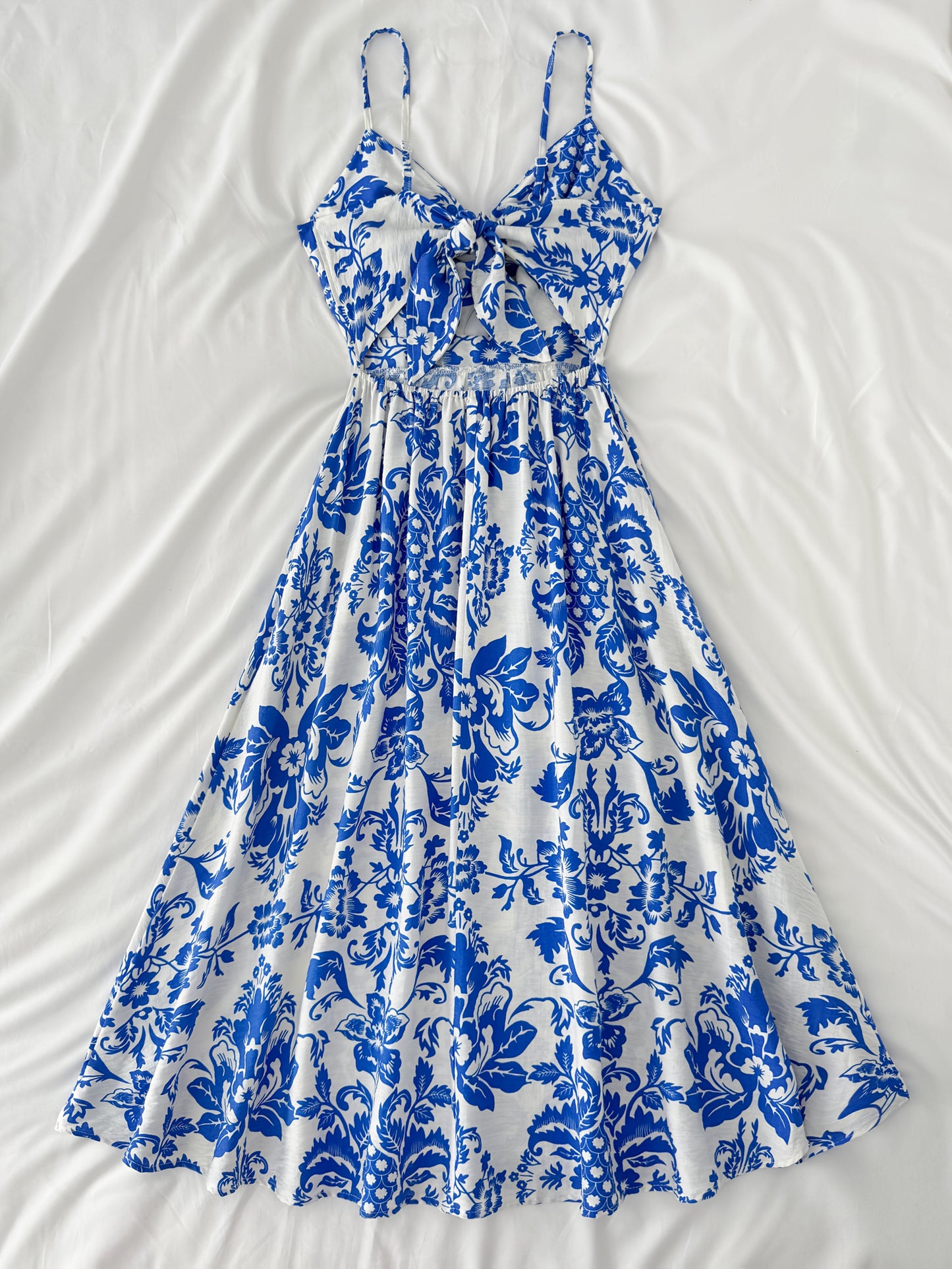 Women's summer midi dress with floral pattern and tie belt – Elegant casual and vacation outfit