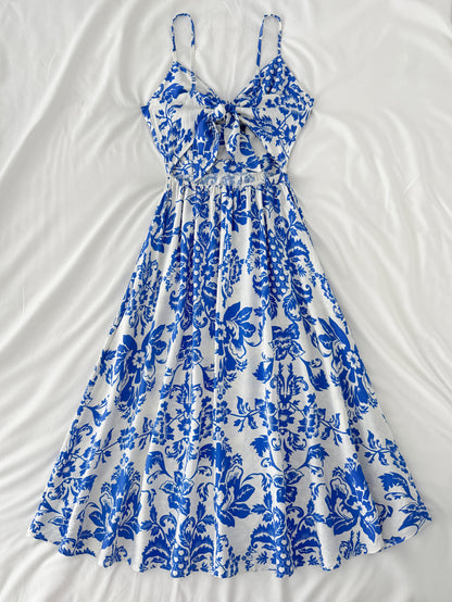 Women's summer midi dress with floral pattern and tie belt – Elegant casual and vacation outfit