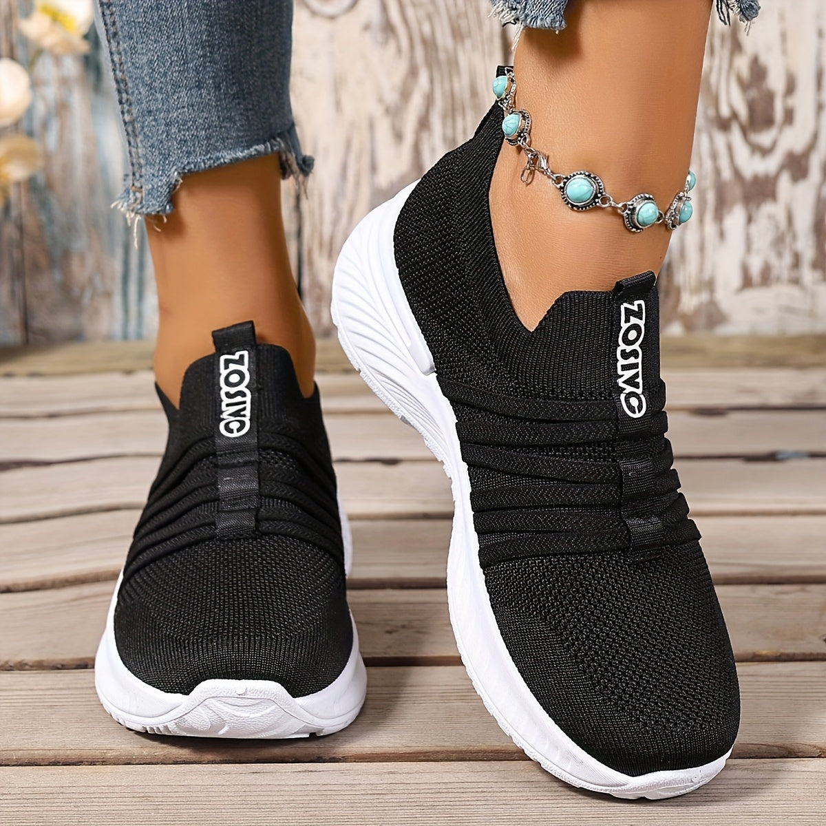 Damen Slip-On Freizeitschuhe mit Streifenmuster – Bequeme Alltags-Sneaker für Freizeit und Alltag
