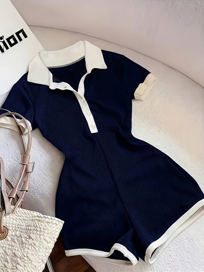 Damen Poloshirt Overall – Eleganter Sommer Jumpsuit mit Knopfleiste und Kurzarm