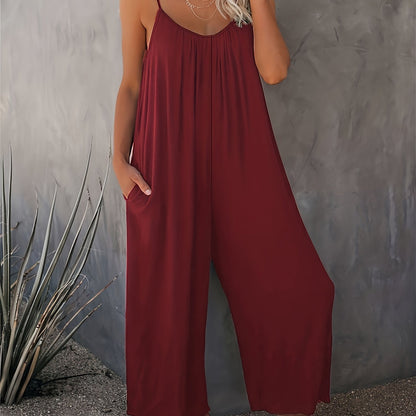 Women's jumpsuit with spaghetti straps and wide legs – Casual one-piece for spring and summer