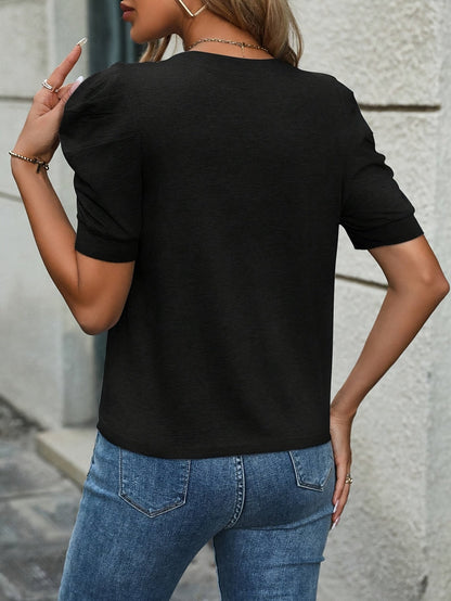 Women's Elegant T-Shirt with Puff Sleeves and Round Neckline – Perfect for Everyday and Office Wear