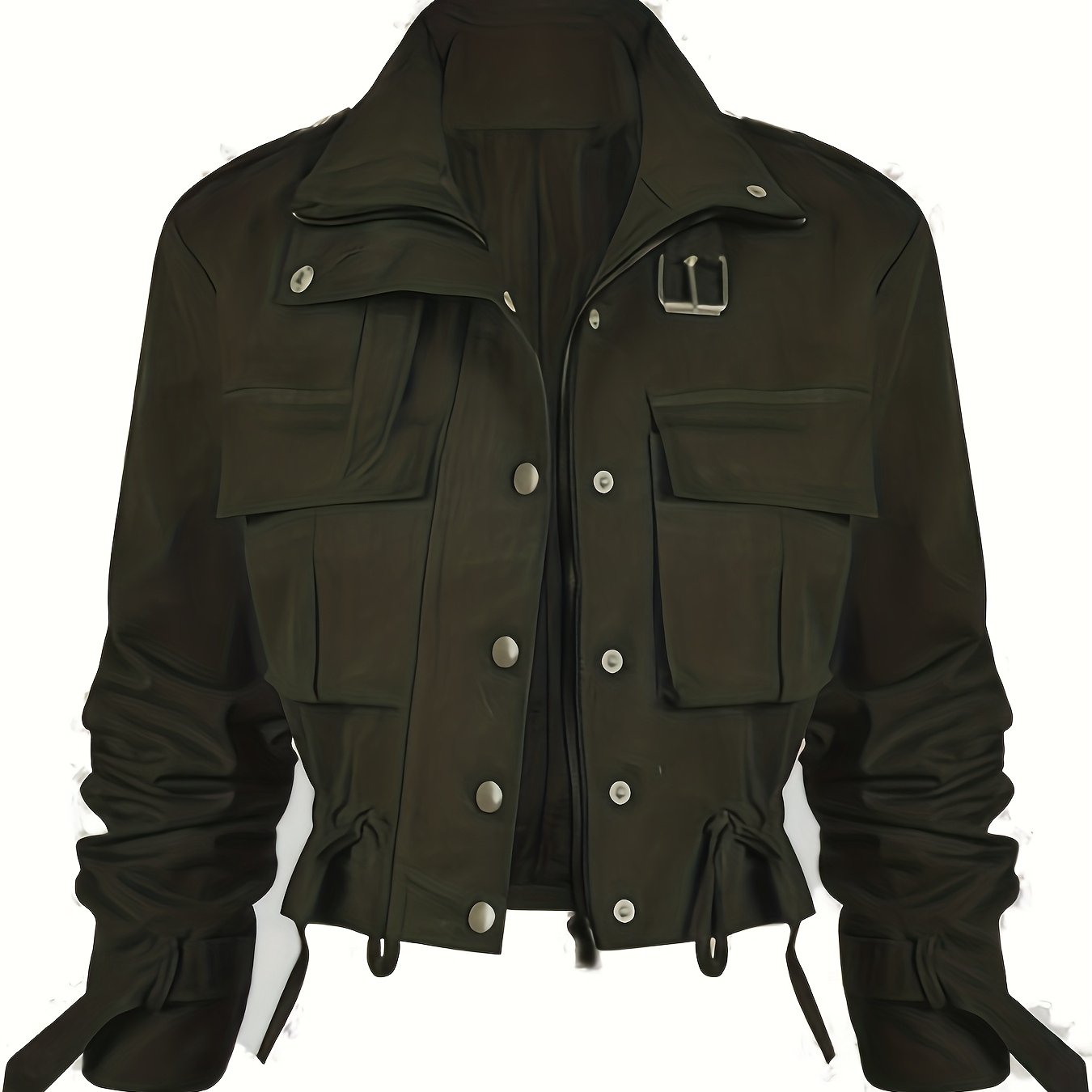 Short women's transitional jacket with zip, buttons & flap pockets