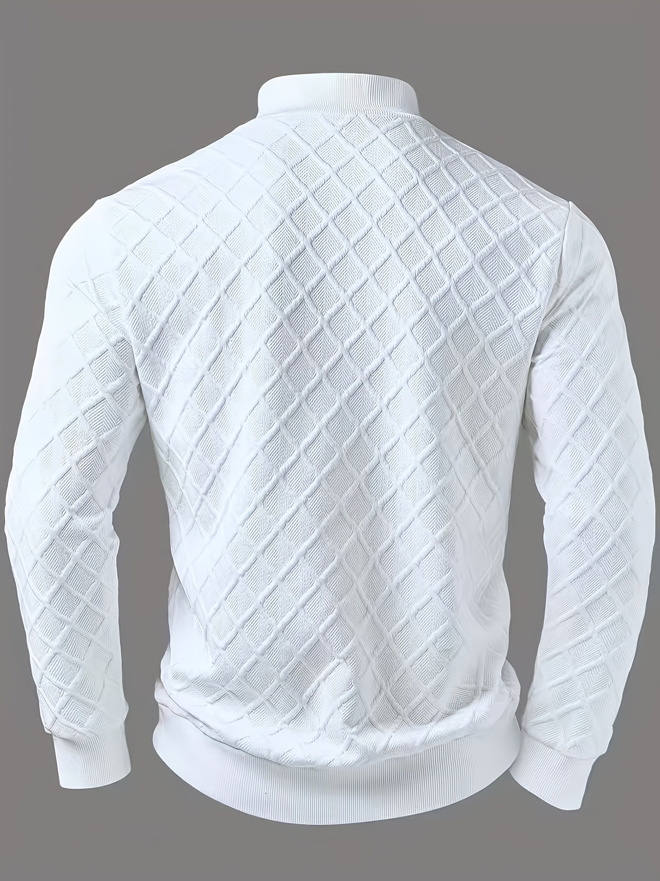 Herren Halb-Reißverschluss Pullover mit Rautenmuster, Weiß
