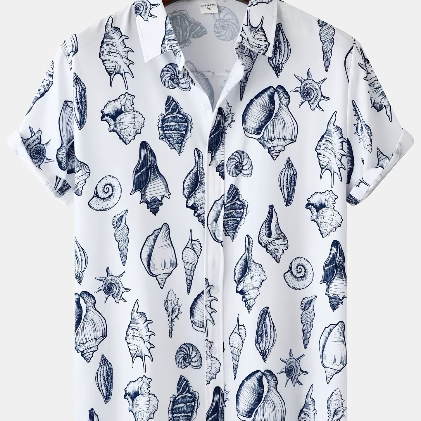 Men's Short-Sleeve Casual Shirt with Shell Motif – Modern Resort Shirt for Beach & Vacation