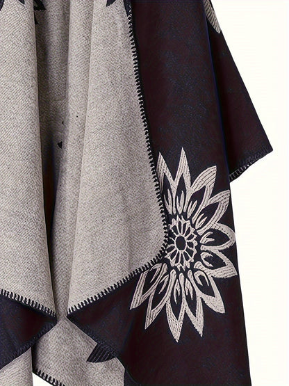 Wickelponcho Damen mit Blumenmuster beidseitig tragbar Decke