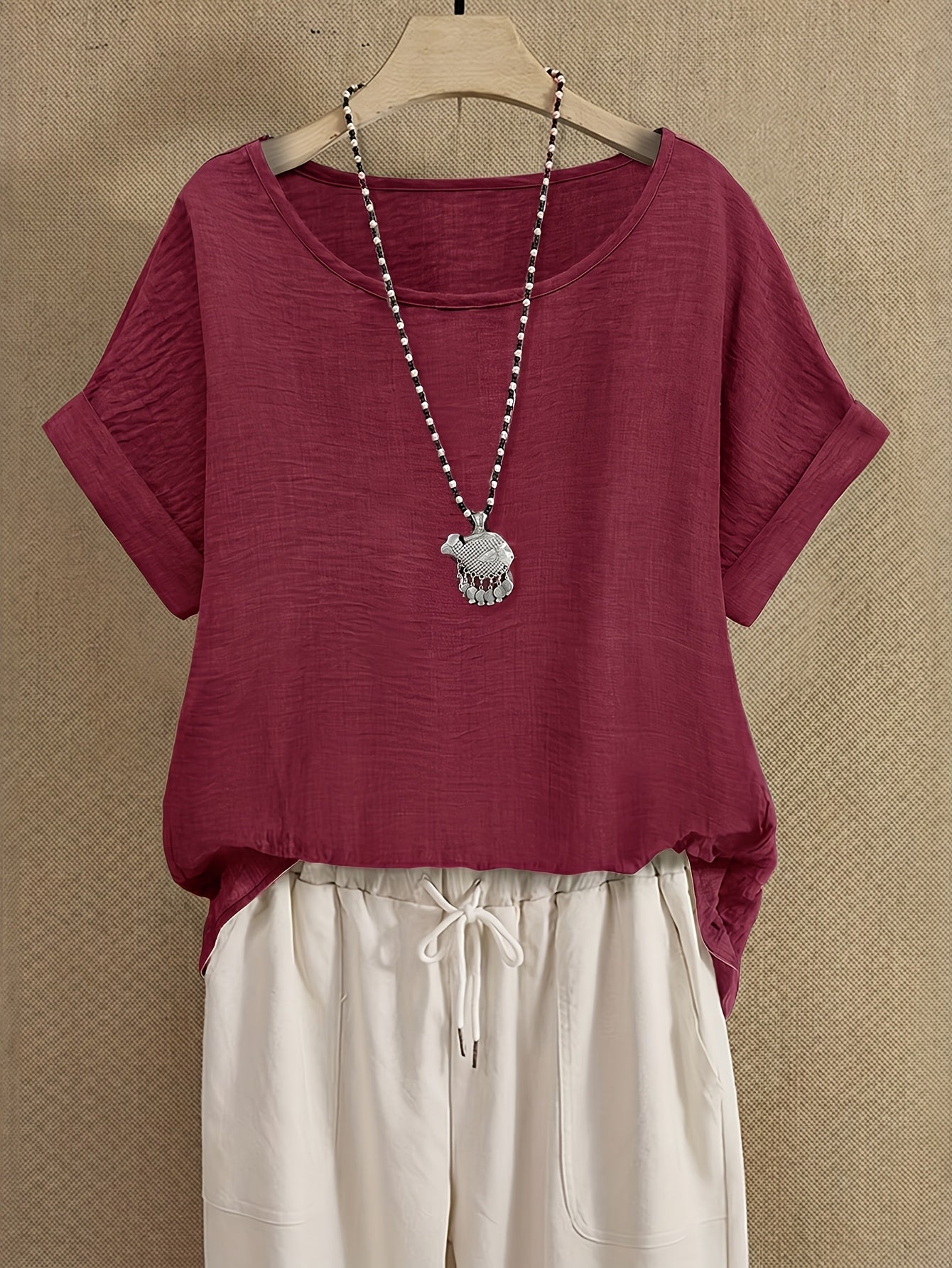 Women's Summer Blouse Short Sleeve Loose Elegant Casual Top