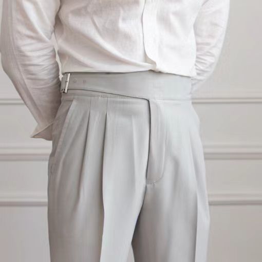Men's High-Waist Pleated Trousers – Elegant Business and Casual Style with Adjustable Waistband