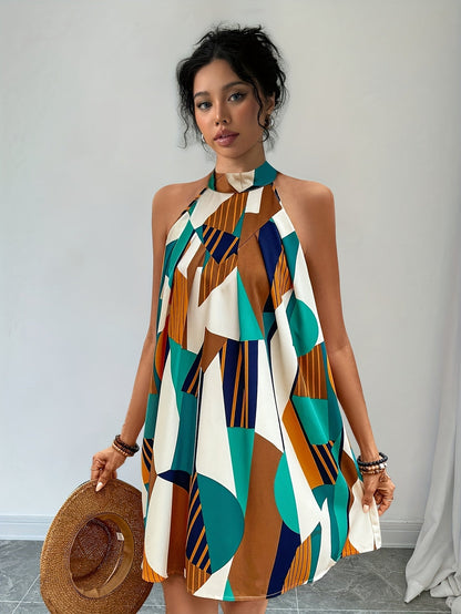 Women's Elegant A-Line Dress with Geometric Pattern – Summer Casual & Vacation