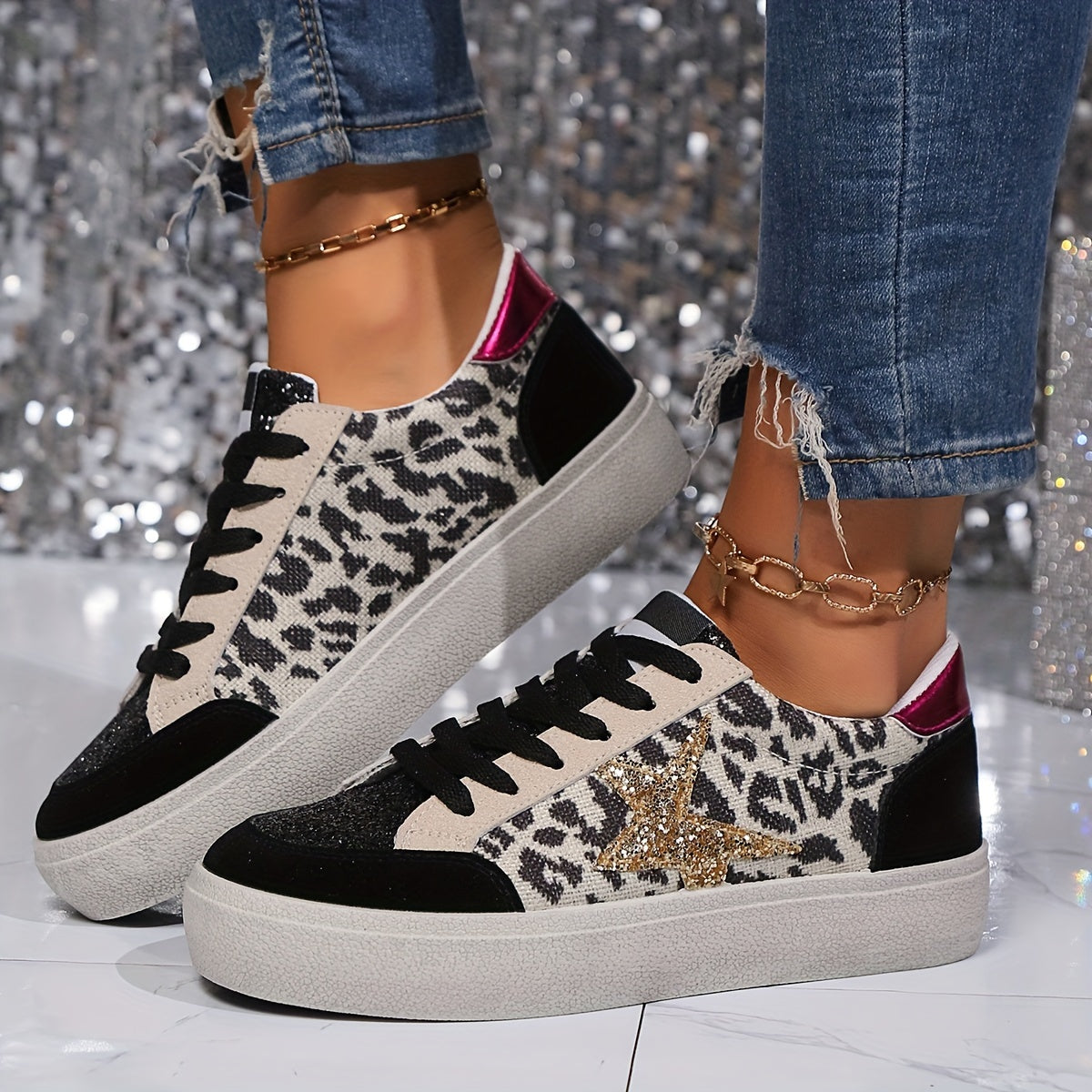 Damen Sneaker im Casual Stil mit Glitzerstern – Modische Freizeitschuhe für Alltag und Streetwear