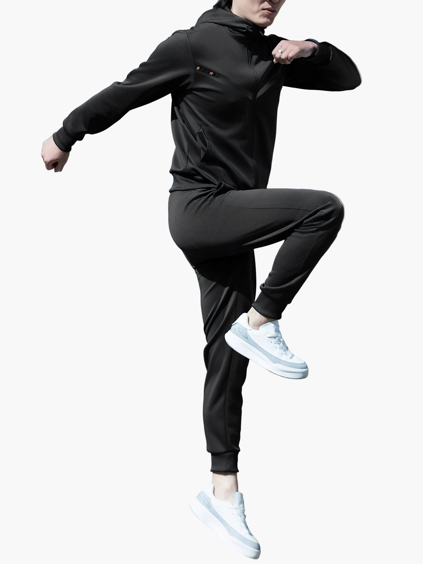 Men's Exercise Suit Set Sporty Leisure Jogging Suit with Hooded Jacket and Jogging Pants