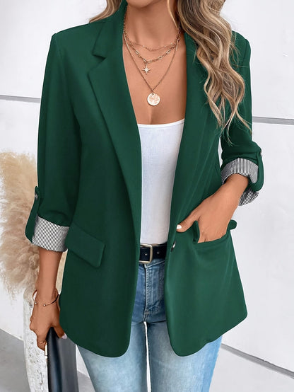 Women's Blazer Elegant Business Casual Jacket with Turn-Up Sleeves
