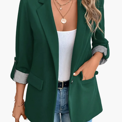 Women's Blazer Elegant Business Casual Jacket with Turn-Up Sleeves