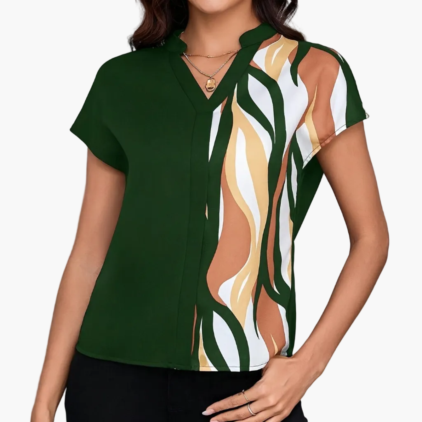 Women's Blouse Elegant with Modern Print and V-Neck – Office & Everyday
