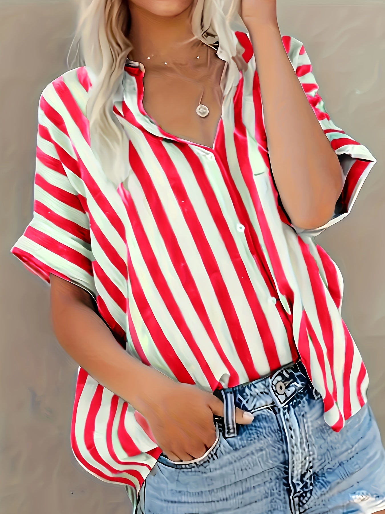 Women's summer blouse in striped look – Casual shirt for everyday and vacation