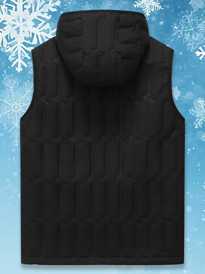 Men's black quilted vest with hood, sleeveless jacket