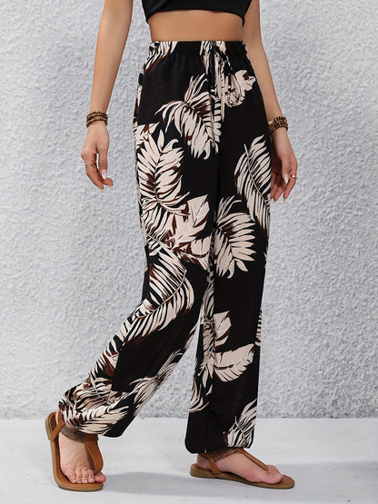 Women's Jogging Pants in Tropical Vacation Style with Plant Pattern – Perfect for Spring and Summer