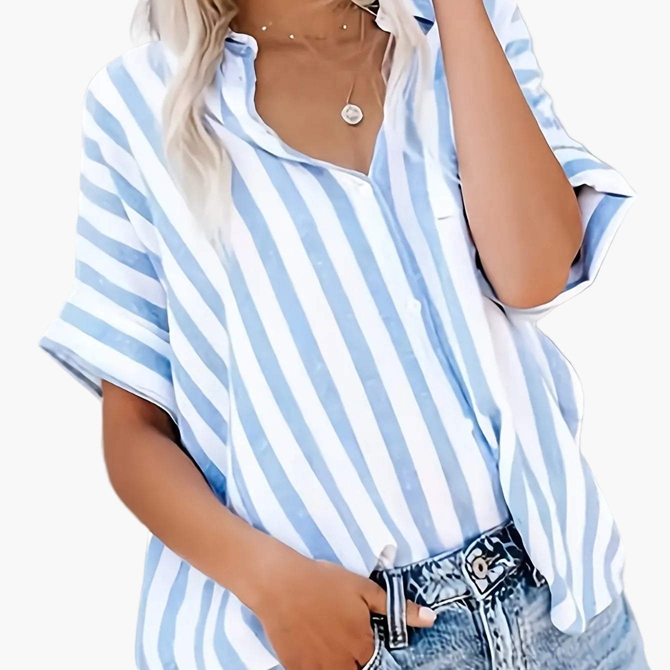 Women's summer blouse in striped look – Casual shirt for everyday and vacation