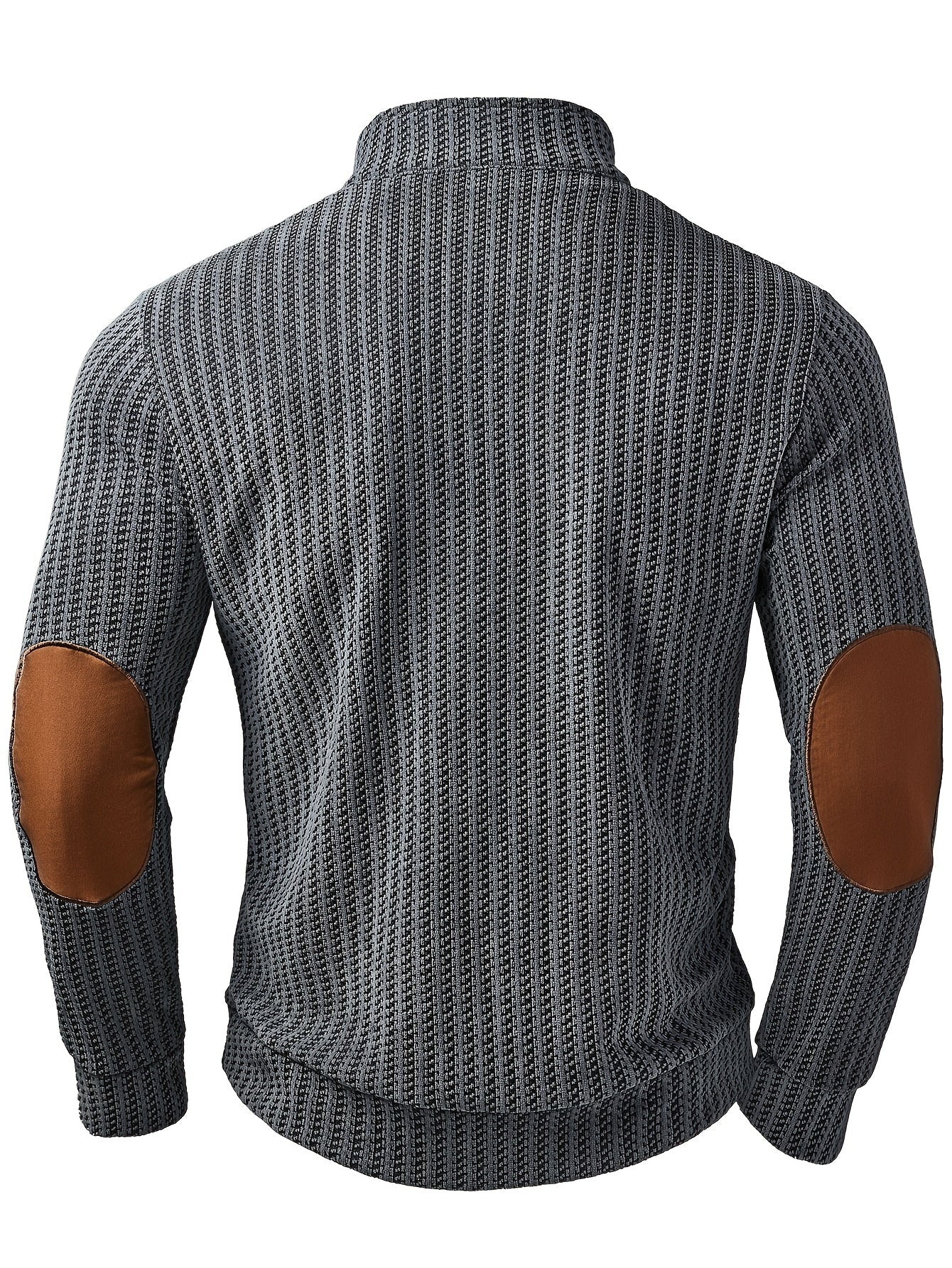 Men's turtleneck sweater with half-button closure and elbow patches, White Black